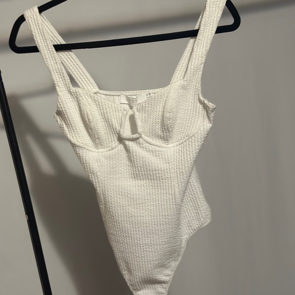 Astr Ivory Textured Bustier Bodysuit